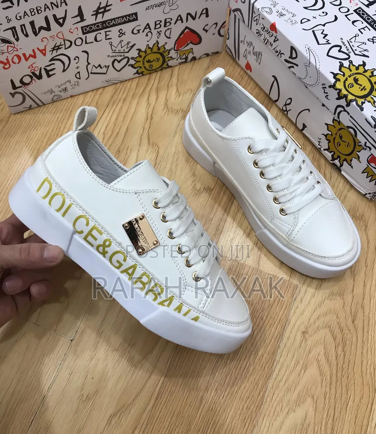 Original White/Gold Luxury Dolce Gabbana Leather Sneakers