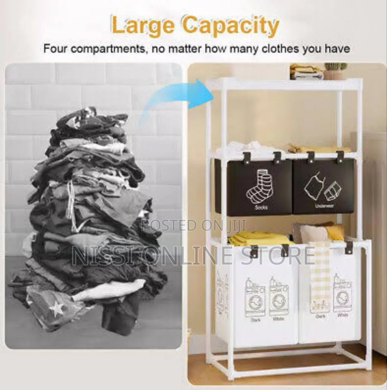 Multi Compartment Folding Multi Layer Laundry Basket