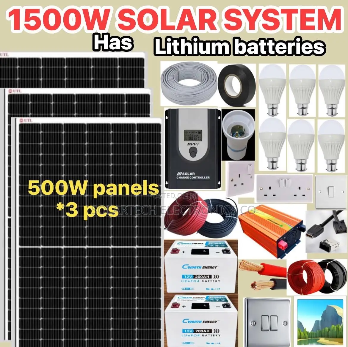 1500w Solar System Kit With Lithium Batteries/ Long Lifespan