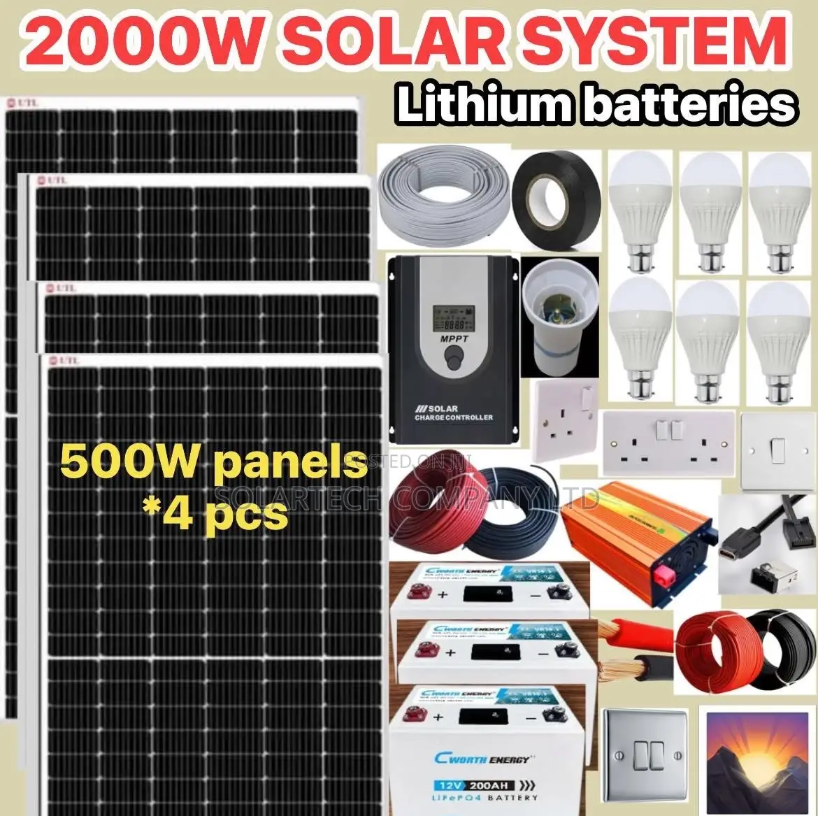 2000w Solar System Kit With Lithium Batteries/ Long Lifespan