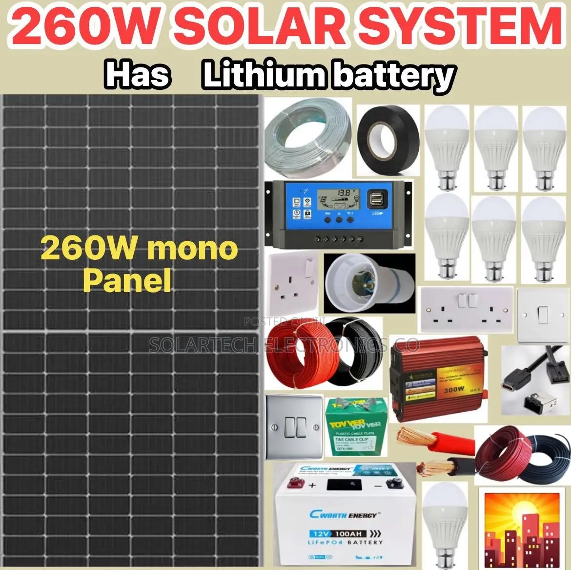 260w Solar System Kit With Lithium Battery/ Long Lifespan