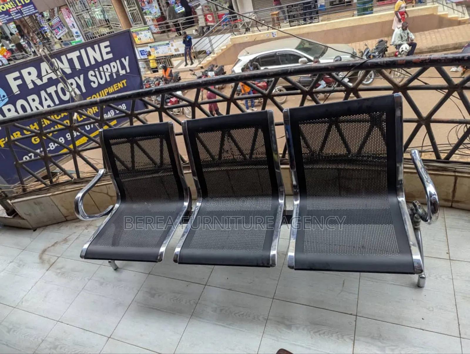 Steel Black Three Seater Chair