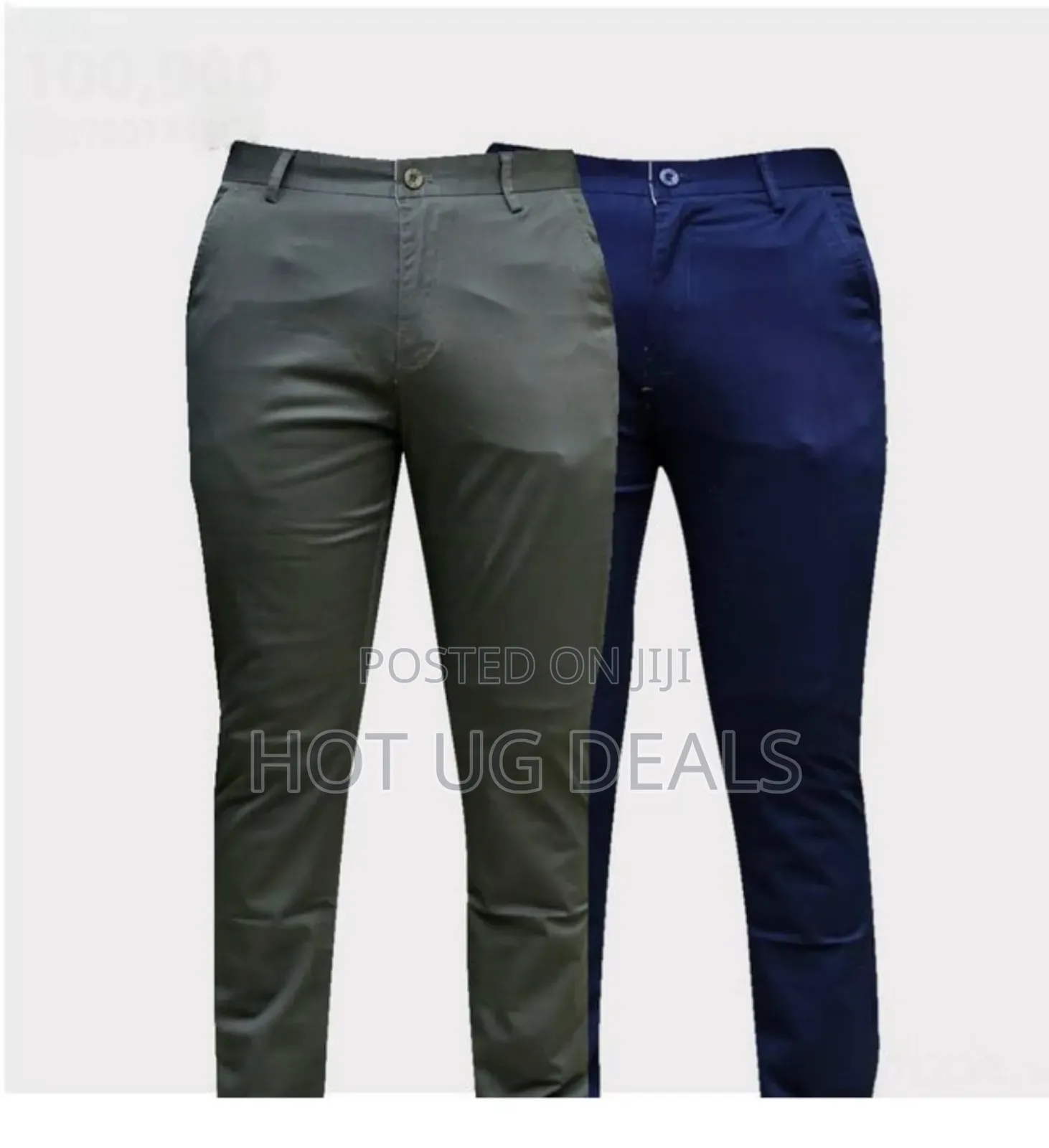 Pack Of 2 Men's Kaki Trousers - Green, Blue
