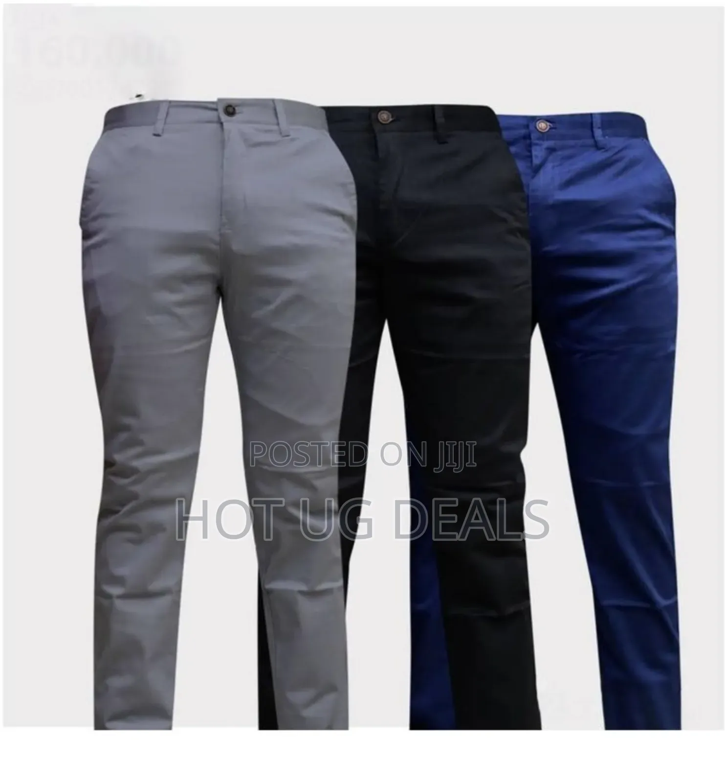 Pack Of 3 Men's Kaki Trousers - Grey, Black, Blue