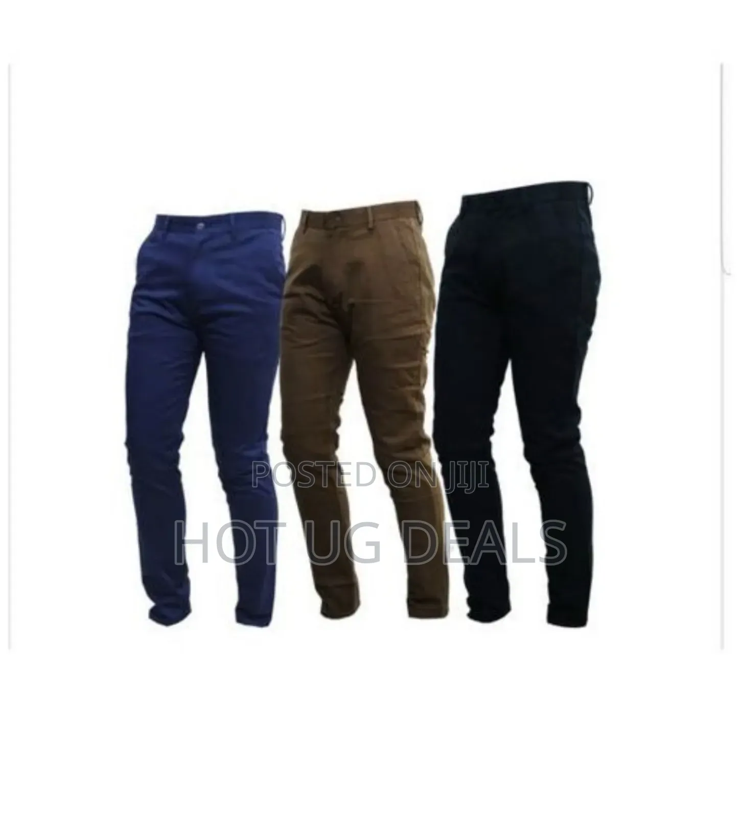 Pack Of 3 Men's Kaki Trousers - Grey, Black, Blue
