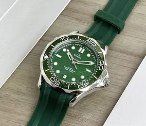 Men’S Classic Omega Seamaster Green Dial Rubber Watch