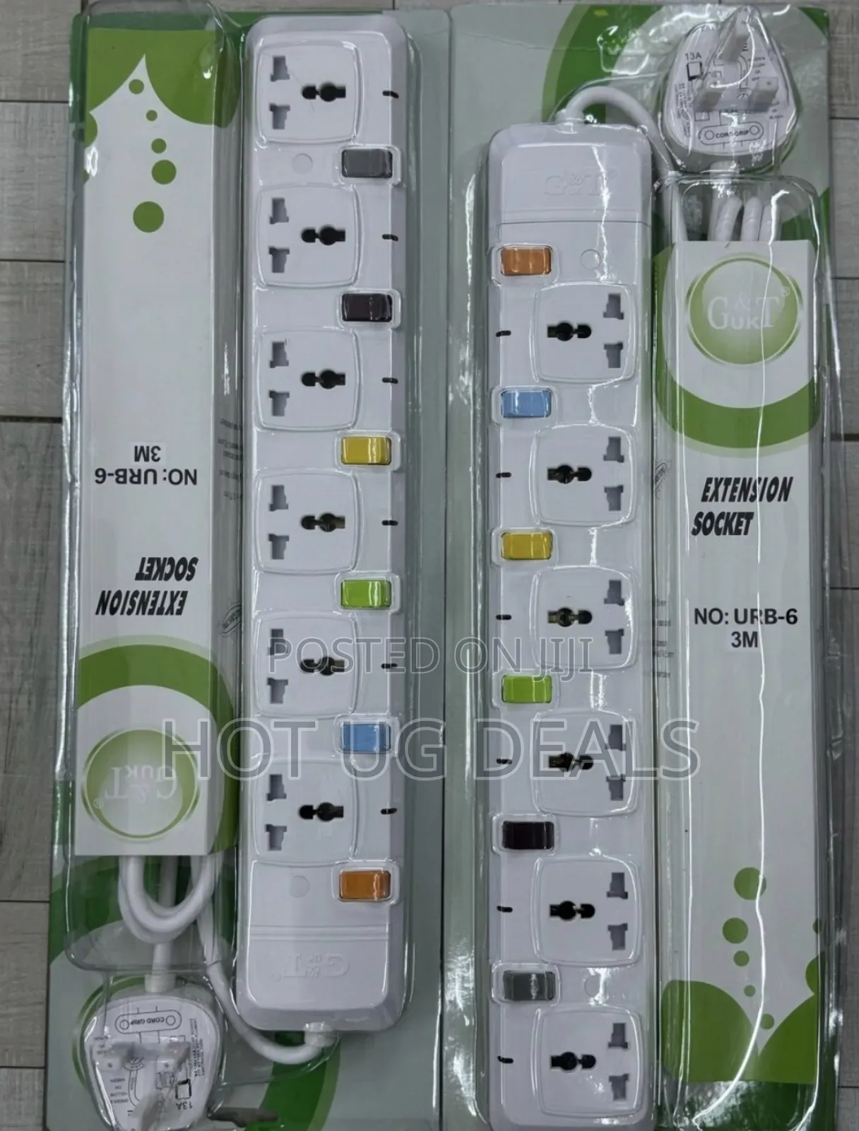 G & T 6 Way Universal Heavy Duty Extension Cable - White