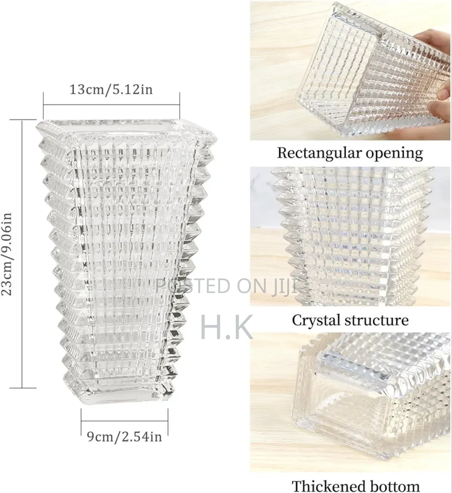 Clear Crystal Vase Ribbed Glass Vase for Flowers