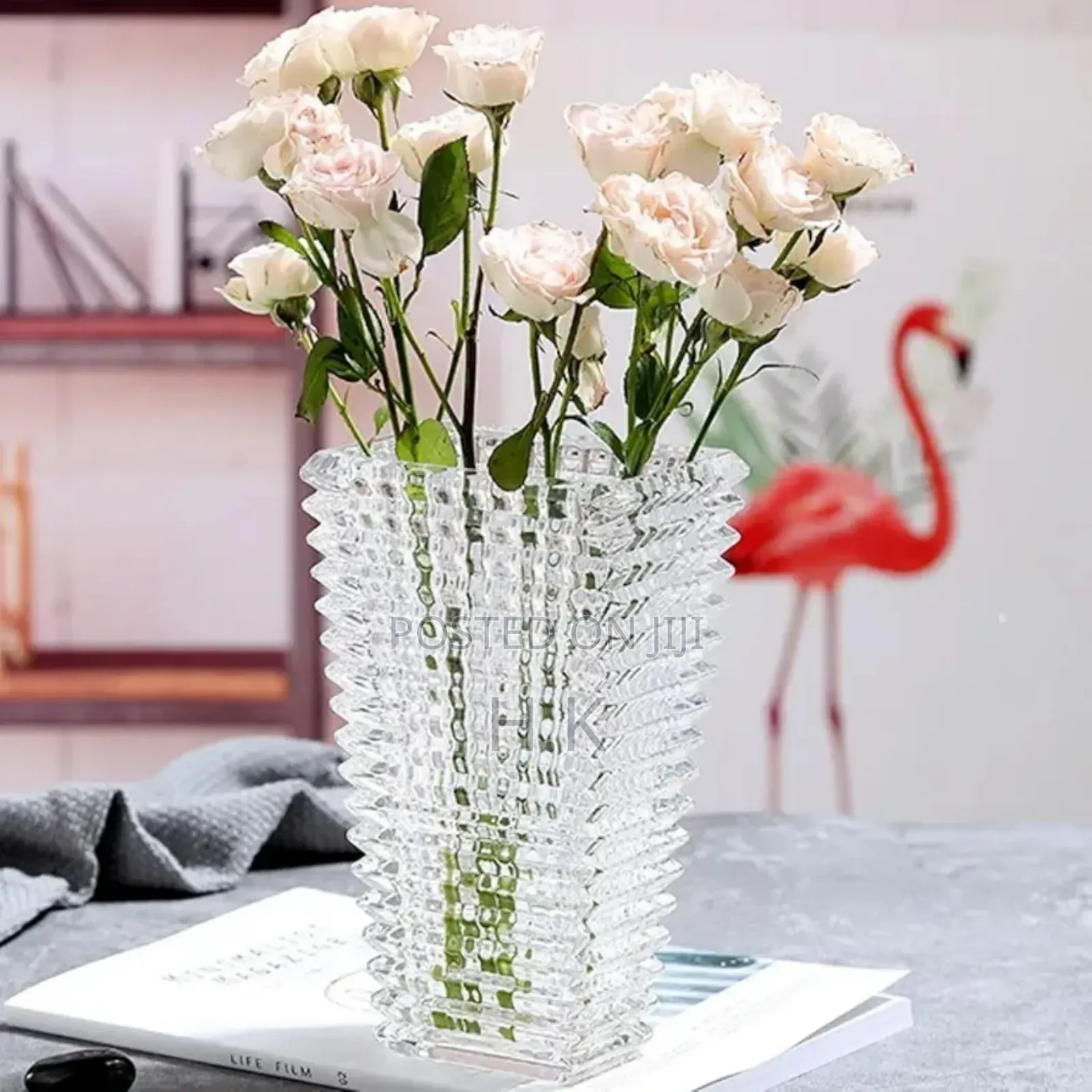 Clear Crystal Vase Ribbed Glass Vase for Flowers