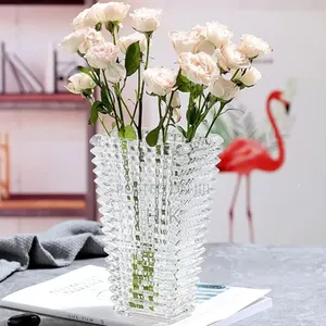 Clear Crystal Vase Ribbed Glass Vase for Flowers