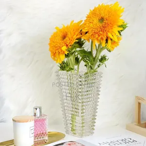 Clear Crystal Vase Ribbed Glass Vase for Flowers