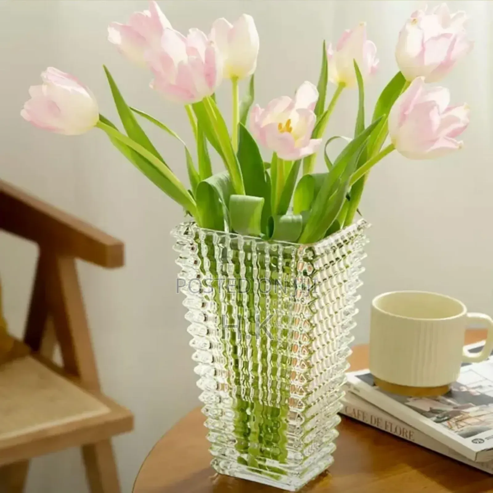 Clear Crystal Vase Ribbed Glass Vase for Flowers