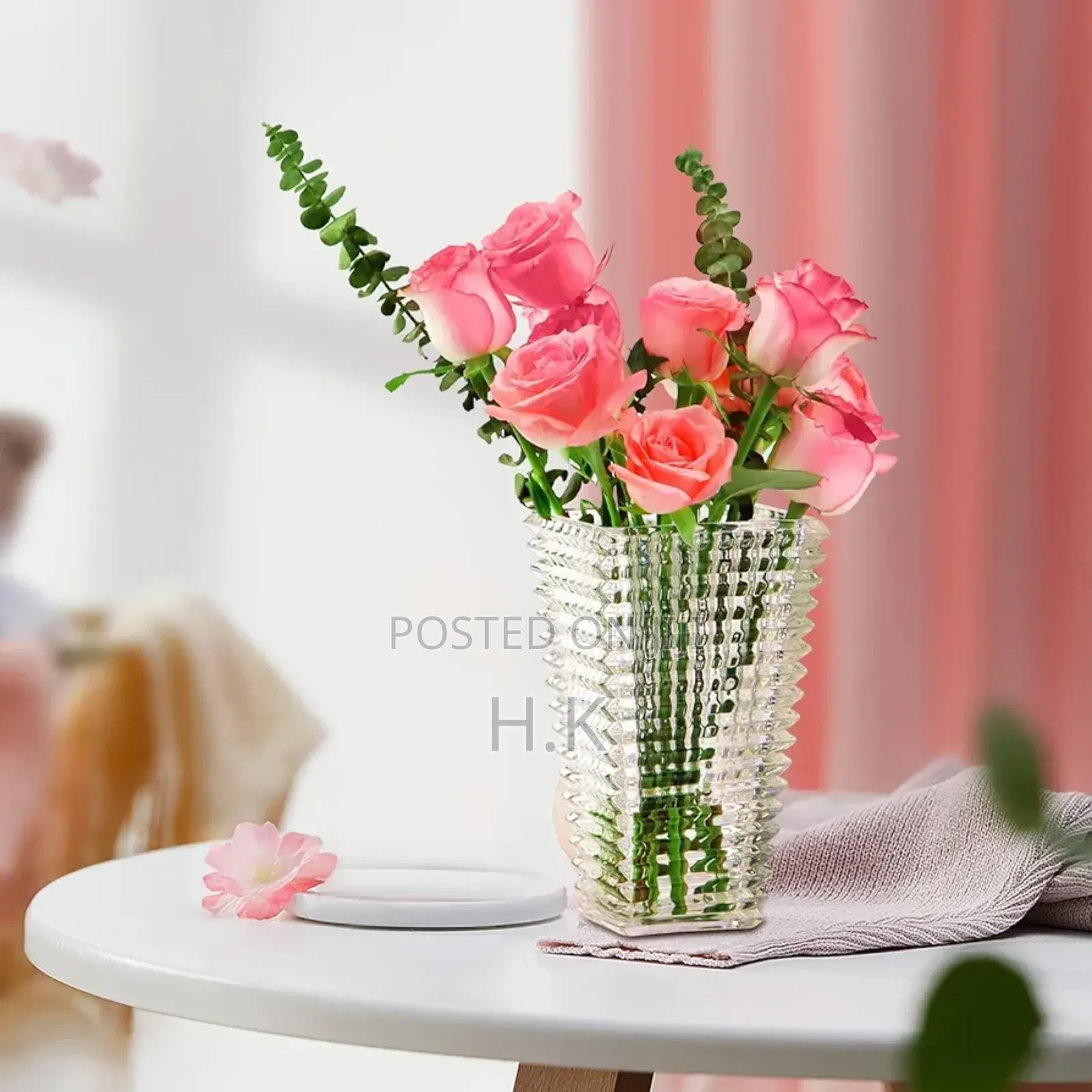 Clear Crystal Vase Ribbed Glass Vase for Flowers