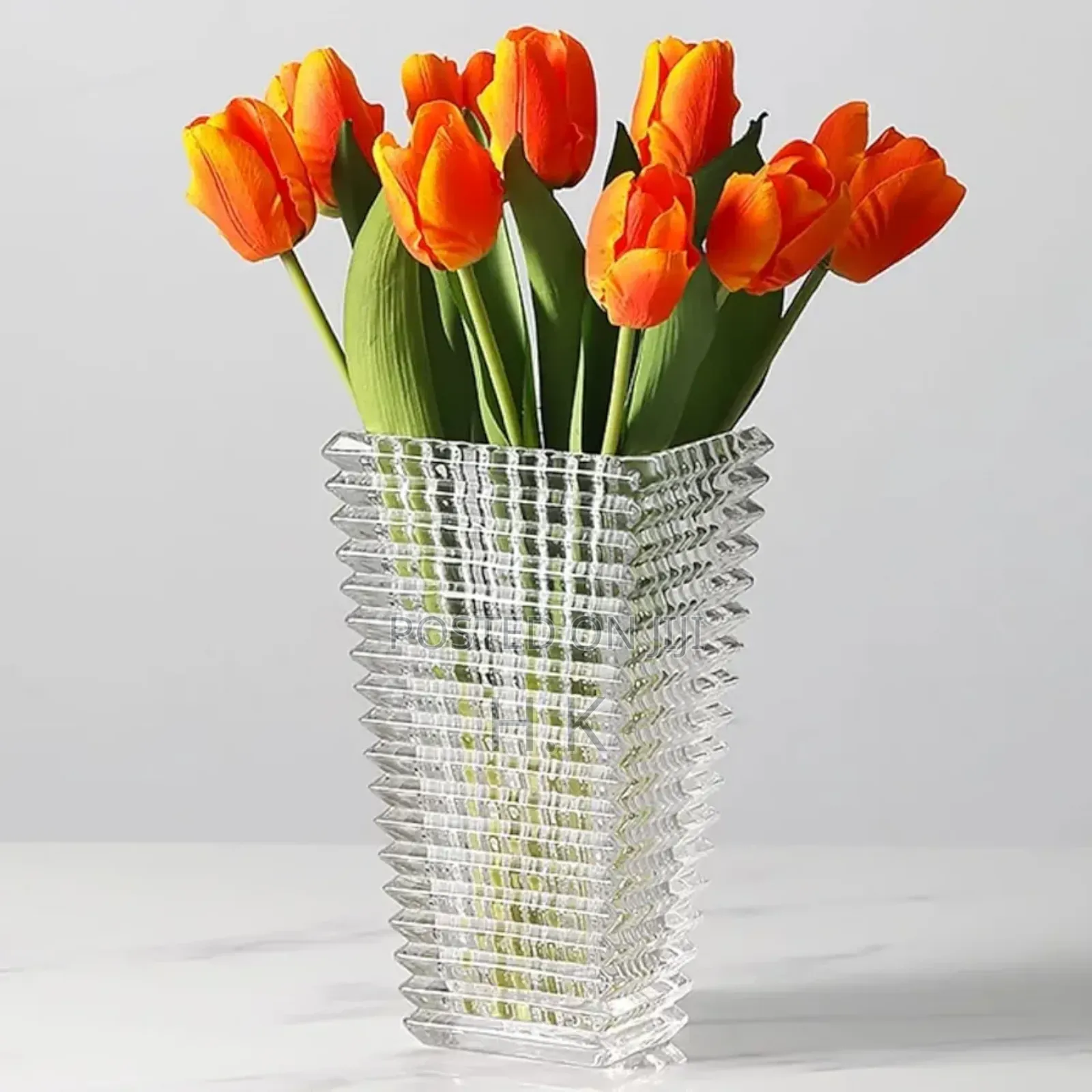 Clear Crystal Vase Ribbed Glass Vase for Flowers