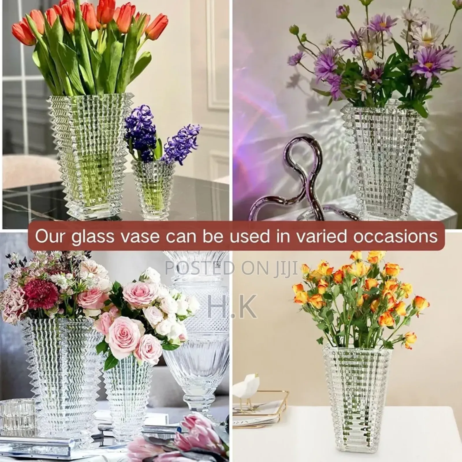 Clear Crystal Vase Ribbed Glass Vase for Flowers