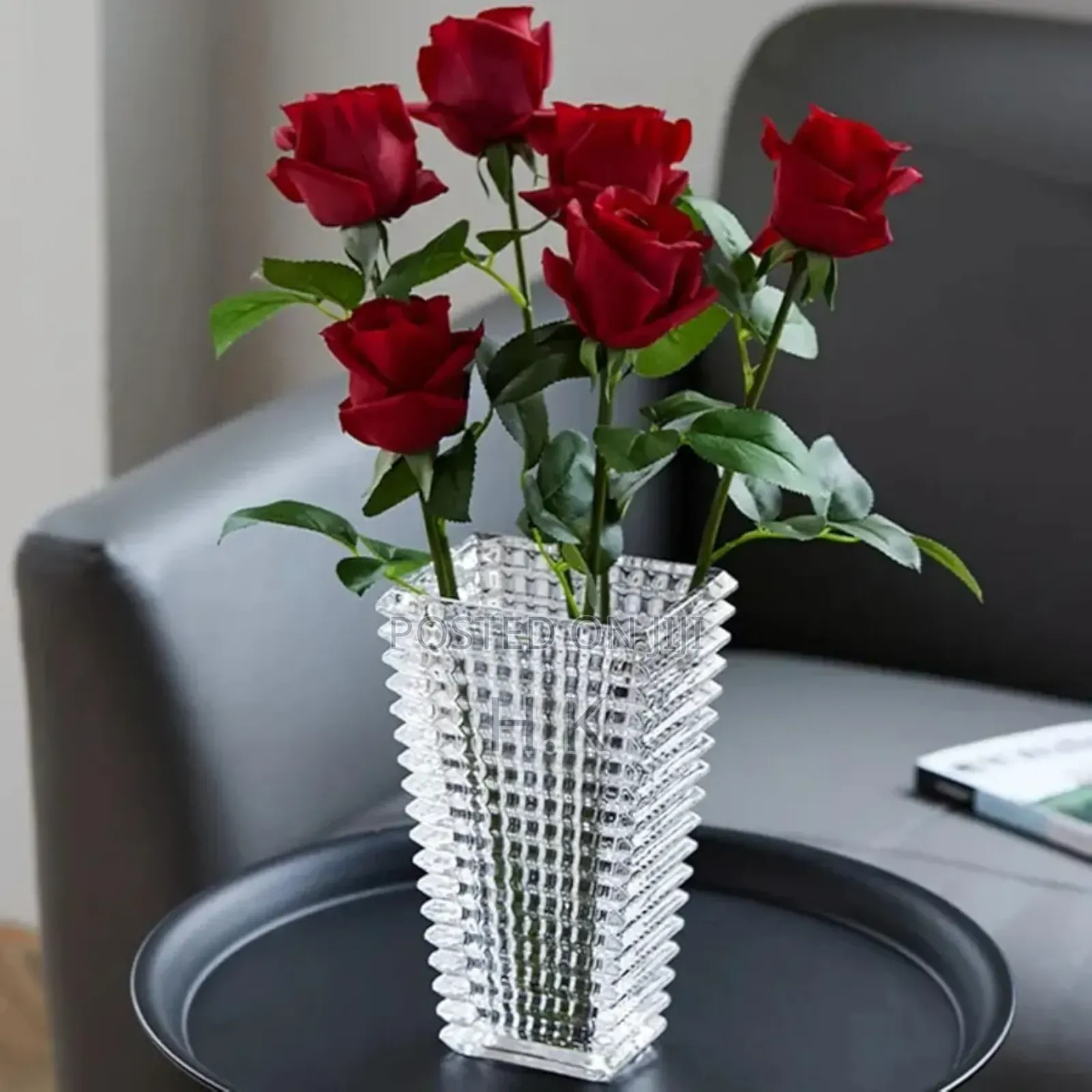 Clear Crystal Vase Ribbed Glass Vase for Flowers