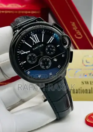 Original Triple Black Cartier Chronograph Leather Watch