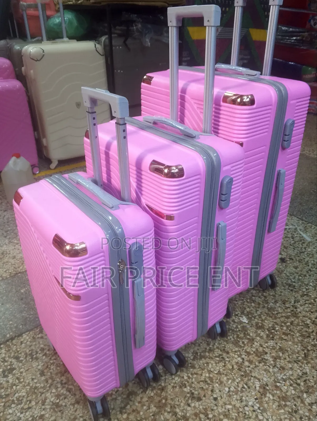 Pure Rubber Plastic Suitcases. Full Set.3pcs.( Pink)