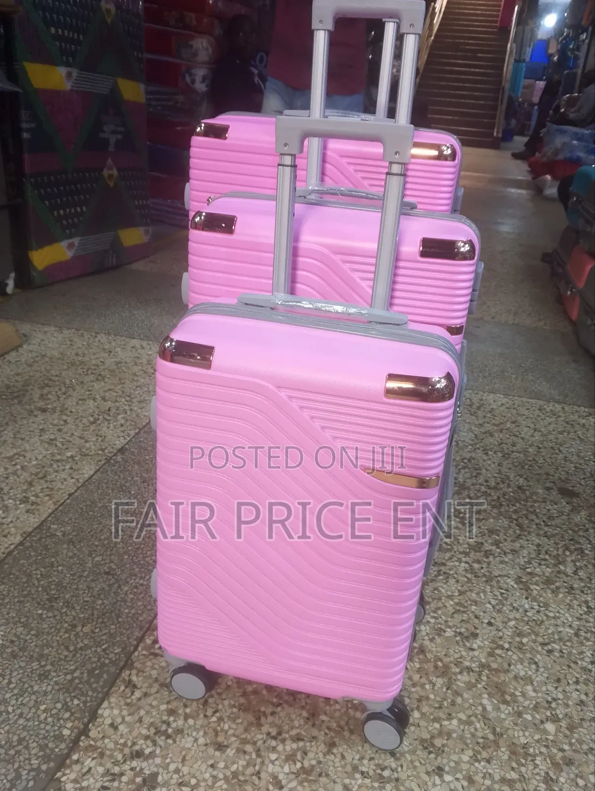 Pure Rubber Plastic Suitcases. Full Set.3pcs.( Pink)