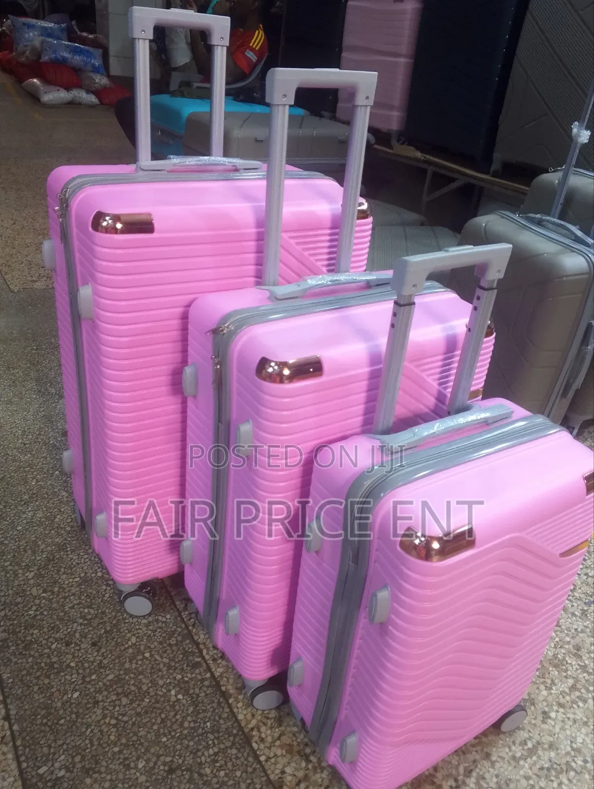 Pure Rubber Plastic Suitcases. Full Set.3pcs.( Pink)