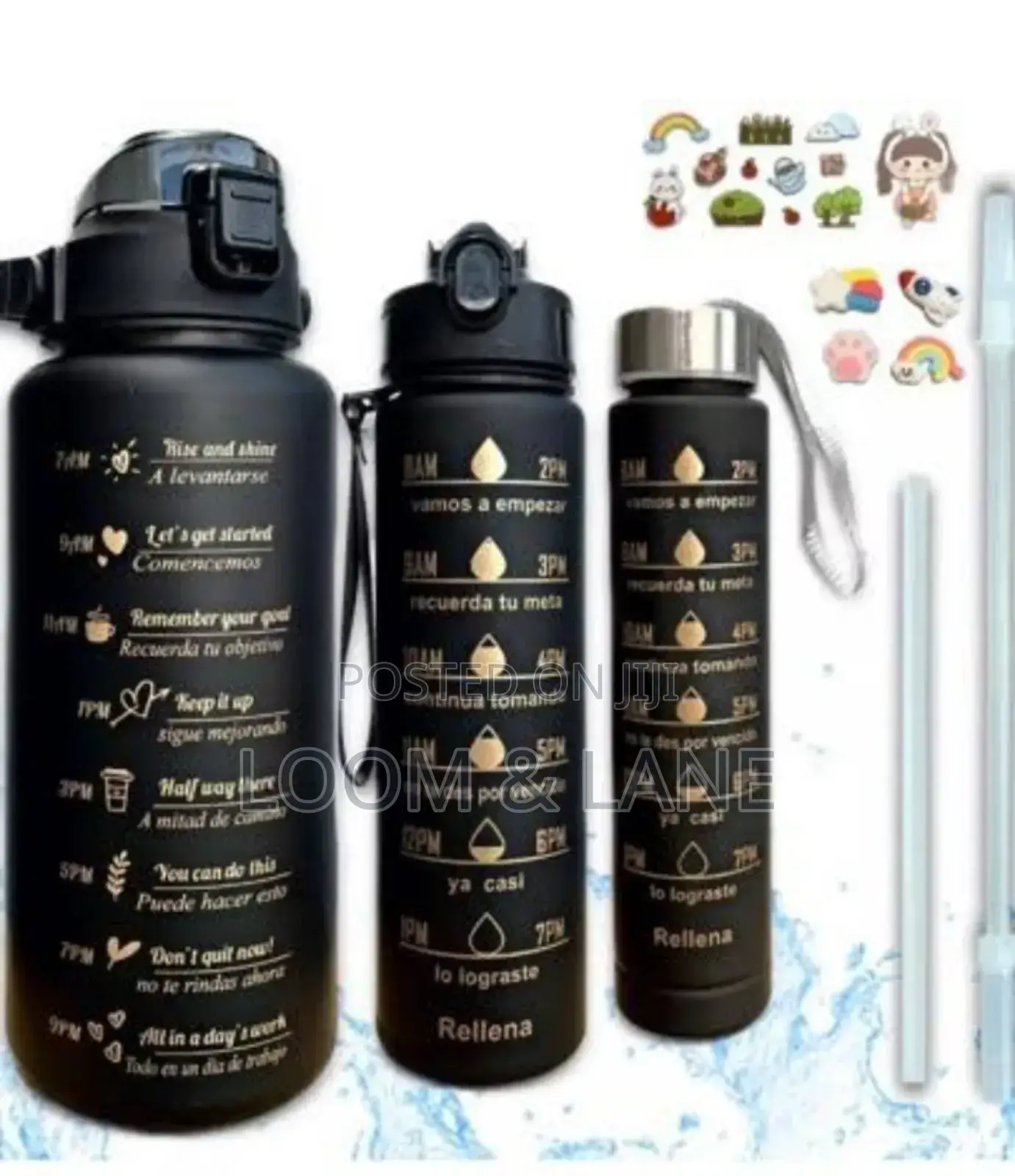 3pcs Motivational Water Bottle With Straw