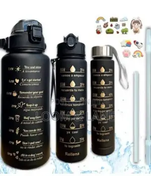 3pcs Motivational Water Bottle With Straw
