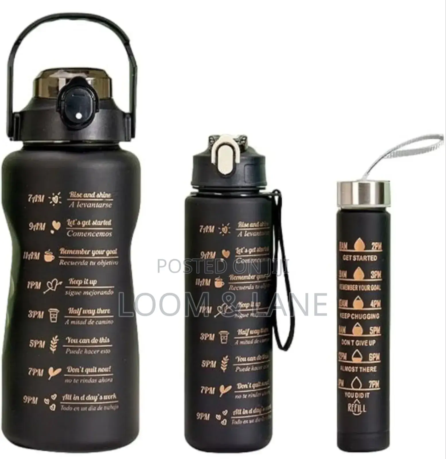 3pcs Motivational Water Bottle With Straw