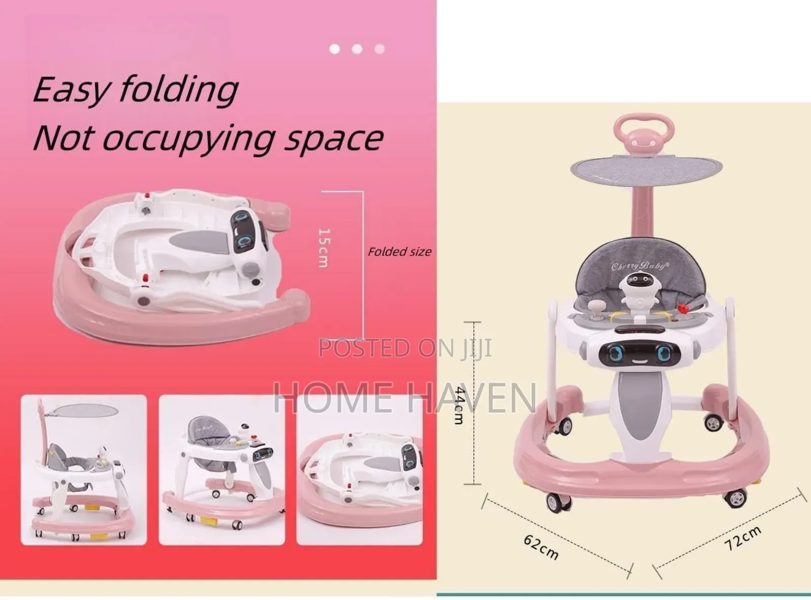 Cherry Baby 3in1 Baby Walker With Canopy And Push Bar