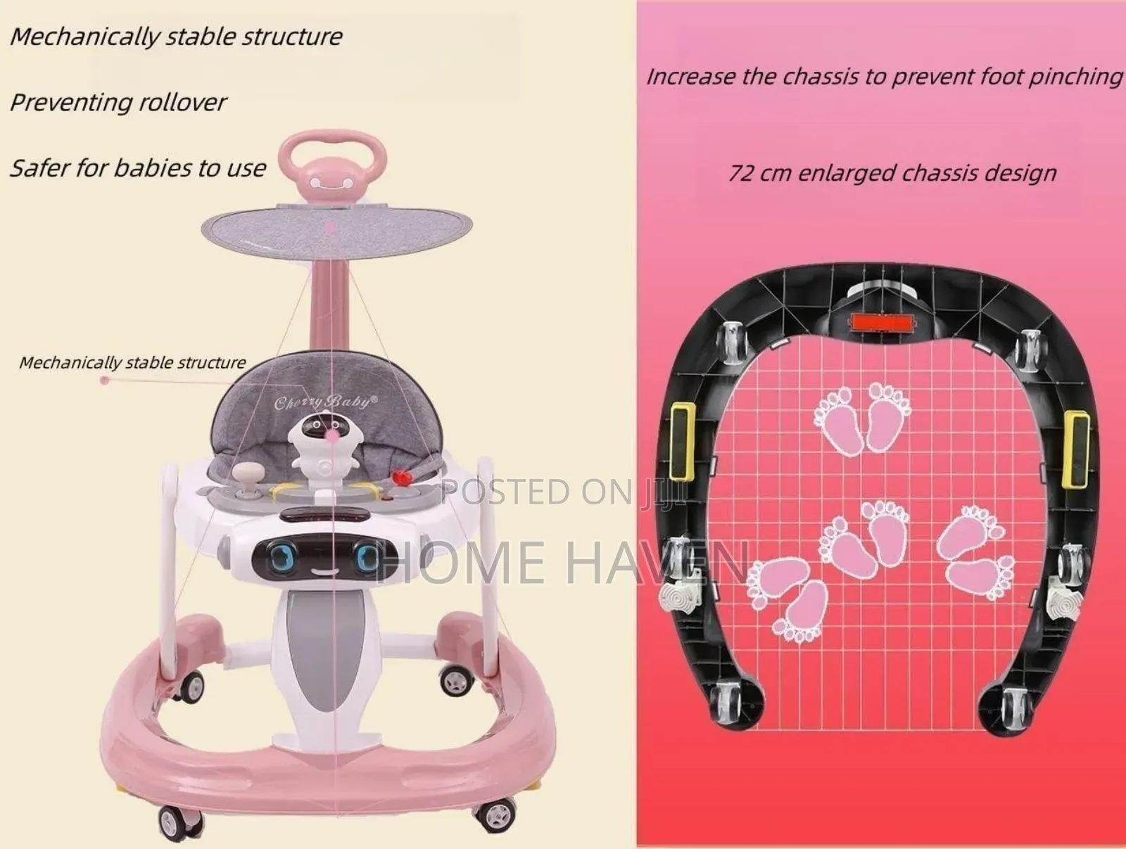 Cherry Baby 3in1 Baby Walker With Canopy And Push Bar