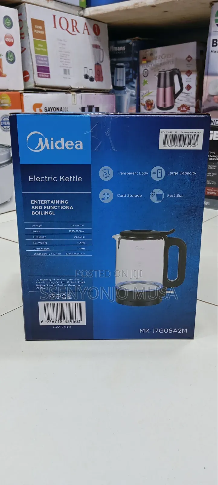 Midea Electric Kettle 1.8l Transparent Glass With Auto Shut-Off