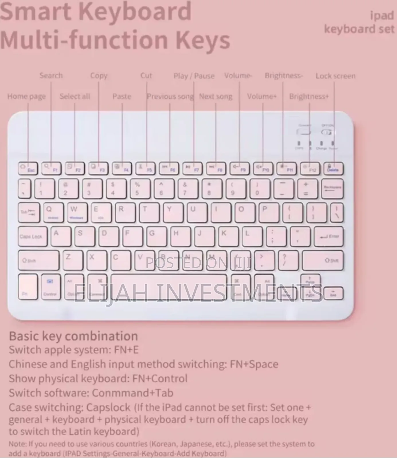 2in1 Bluetooth Keyboard/ Mouse for iPad,Tablets,Smartphones