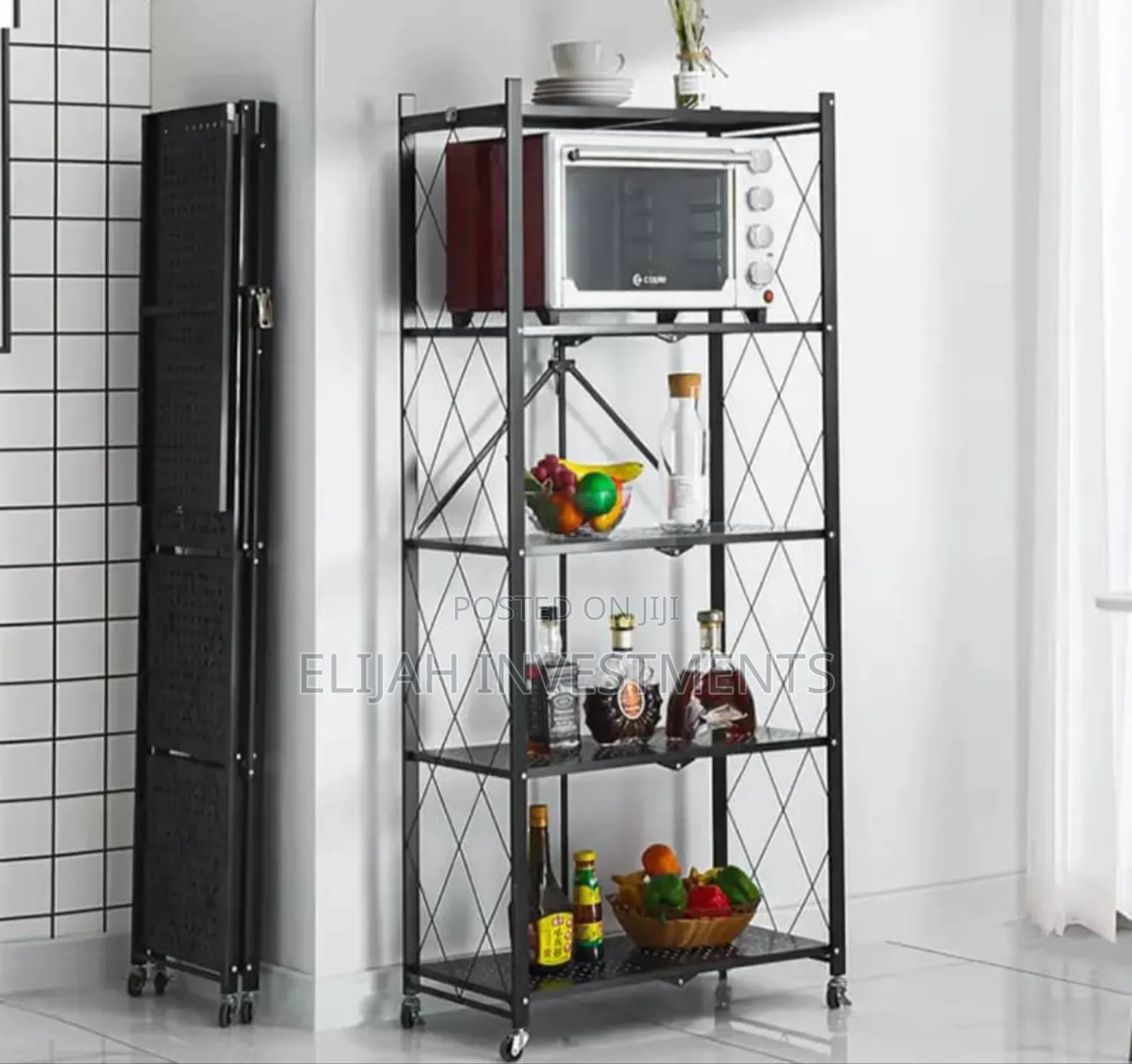5tier Steel Black Foldable Kitchen Cart