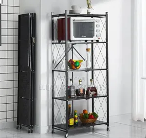 5tier Steel Black Foldable Kitchen Cart