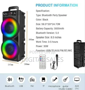 Subwoofer Dual for 8.5 Inches and 20w RGB Lights Tf Card