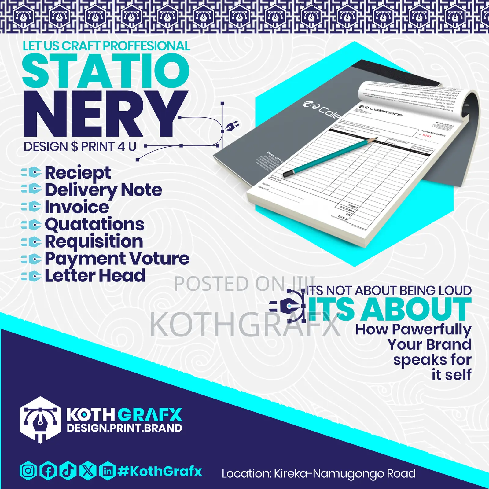 Receipt Books, Quotation, Delivery Note, Invoice.