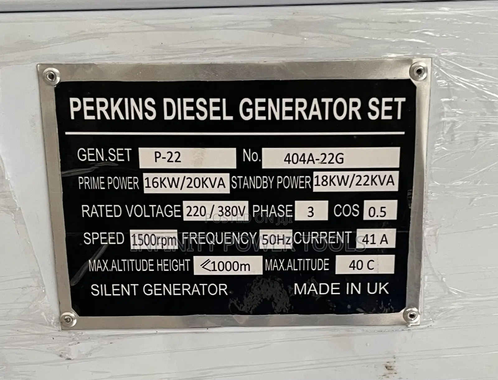 Perkins Generator 20kva, 16kw