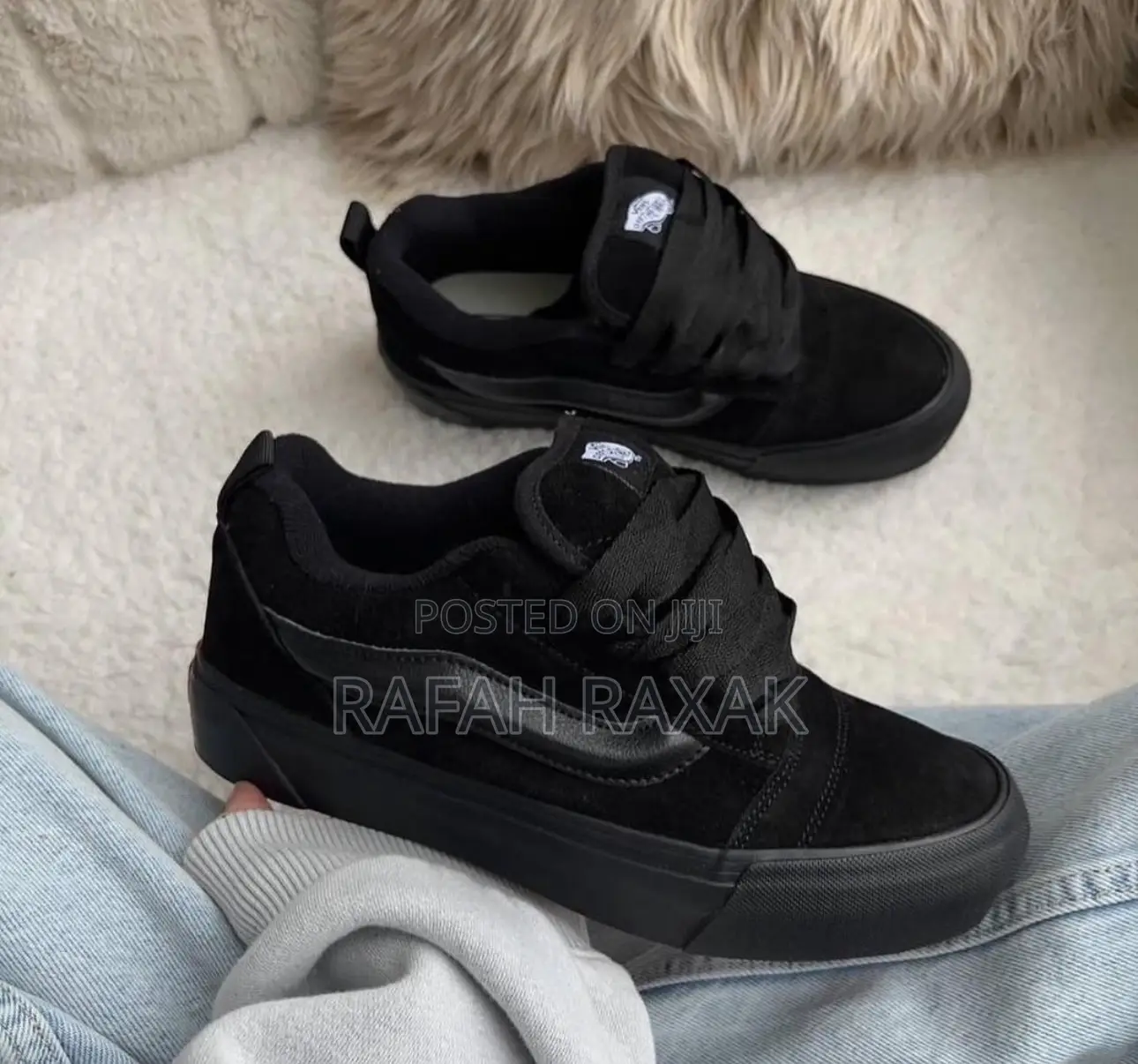 Original Triple Black Vans Knu Skool Suede Plaid Sneakers