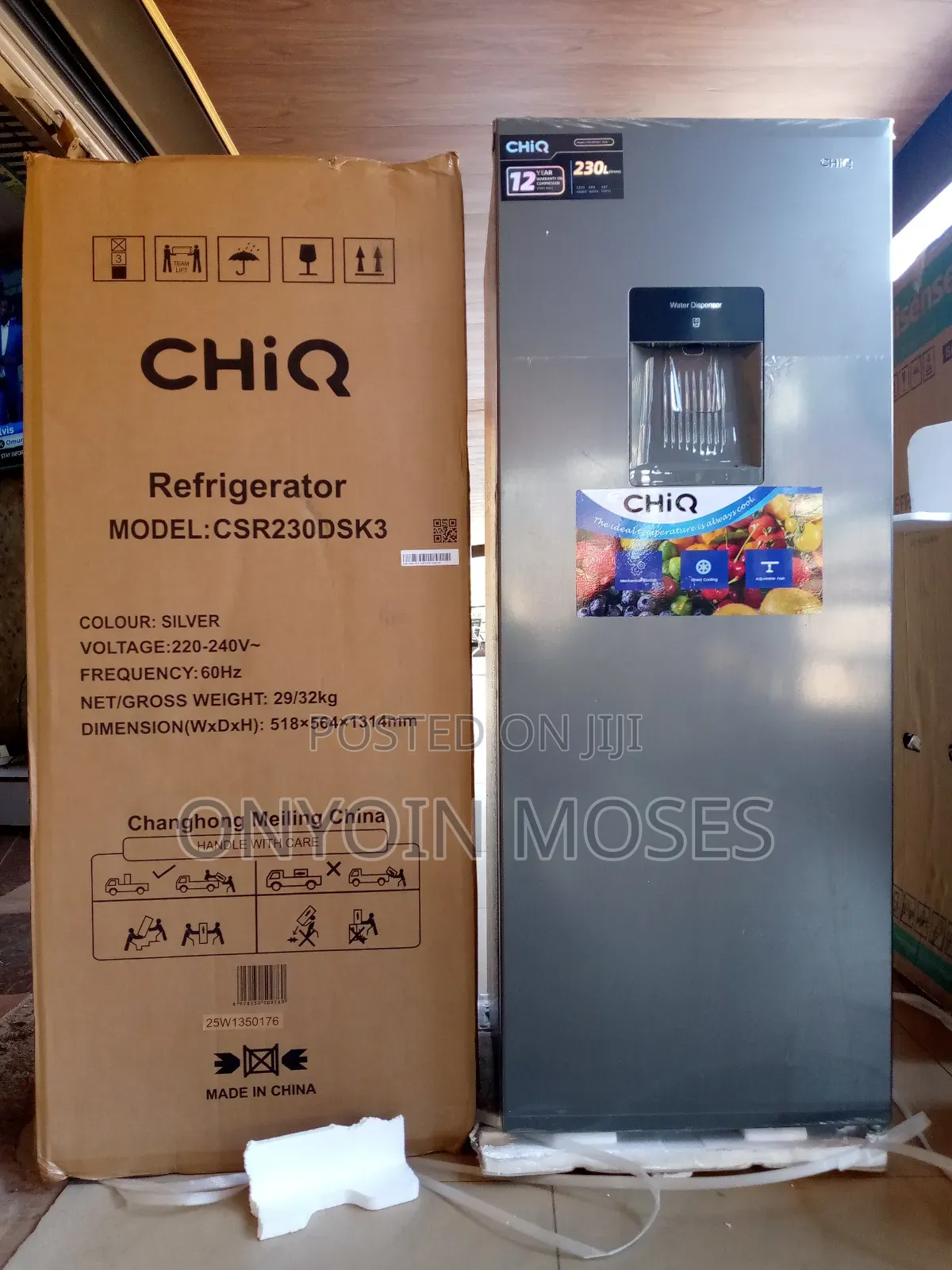 230l Chiq Single Door Fridge With Water Dispenser