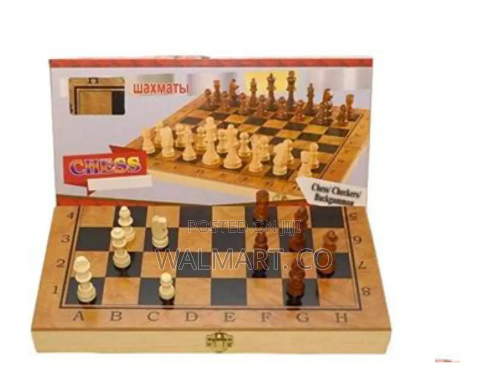 Wooden Chess Board With Chess,Checkers, Backgammon