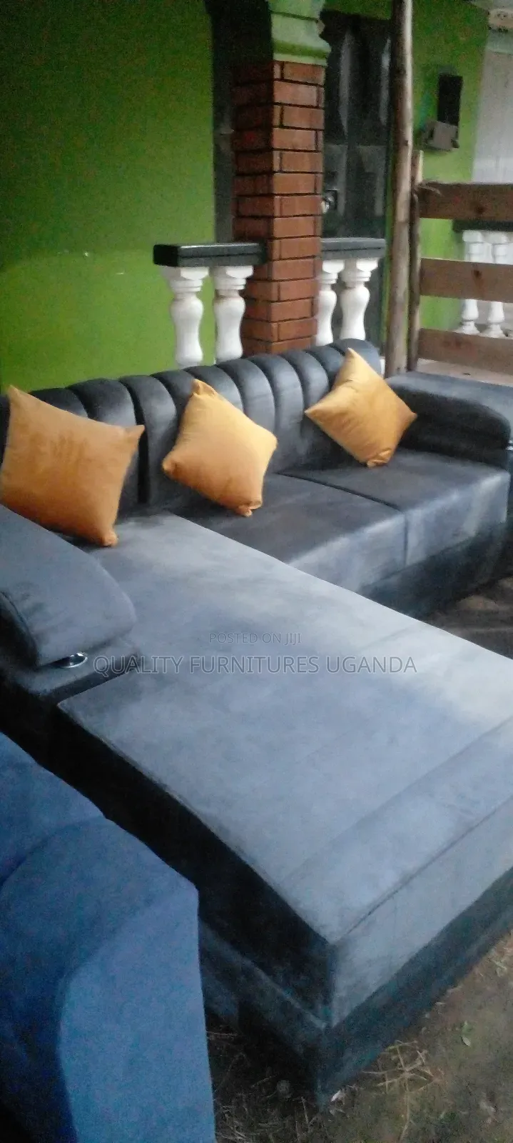 Gray Sofa Set With Yellow Pillows