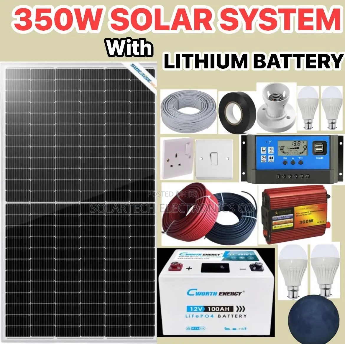350w Solar System Package With Lithium Ion Battery