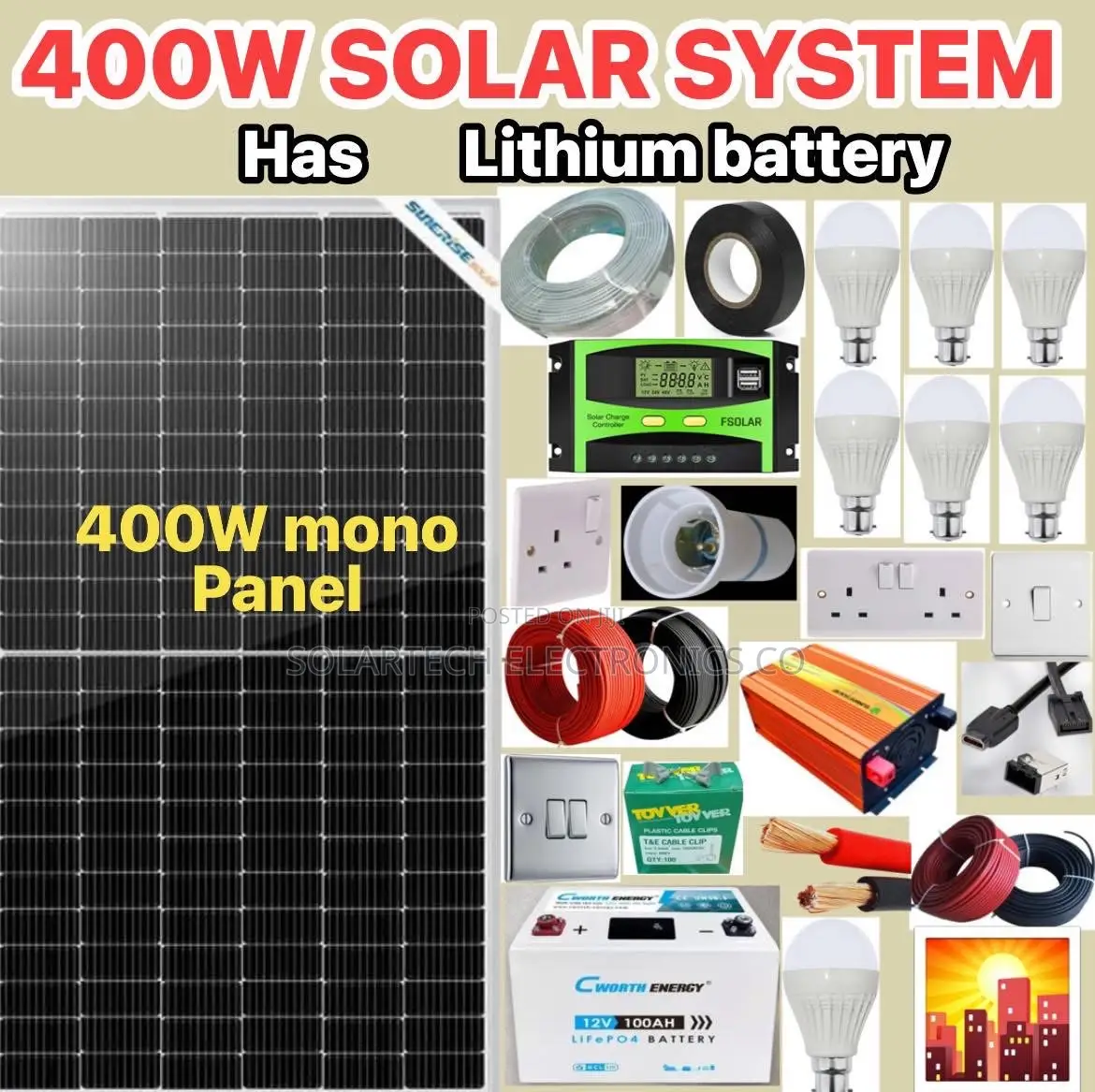 400w Complete Solar System Kit With Lithium Ion Battery