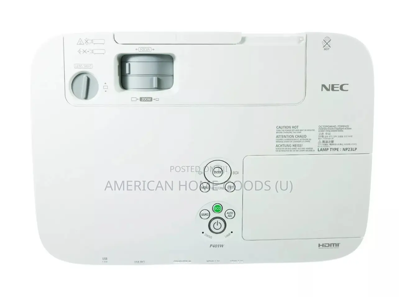 Nec P401w 3lcd Projector 4000 Ansi Hd Hdmi + Extra Free Lamp