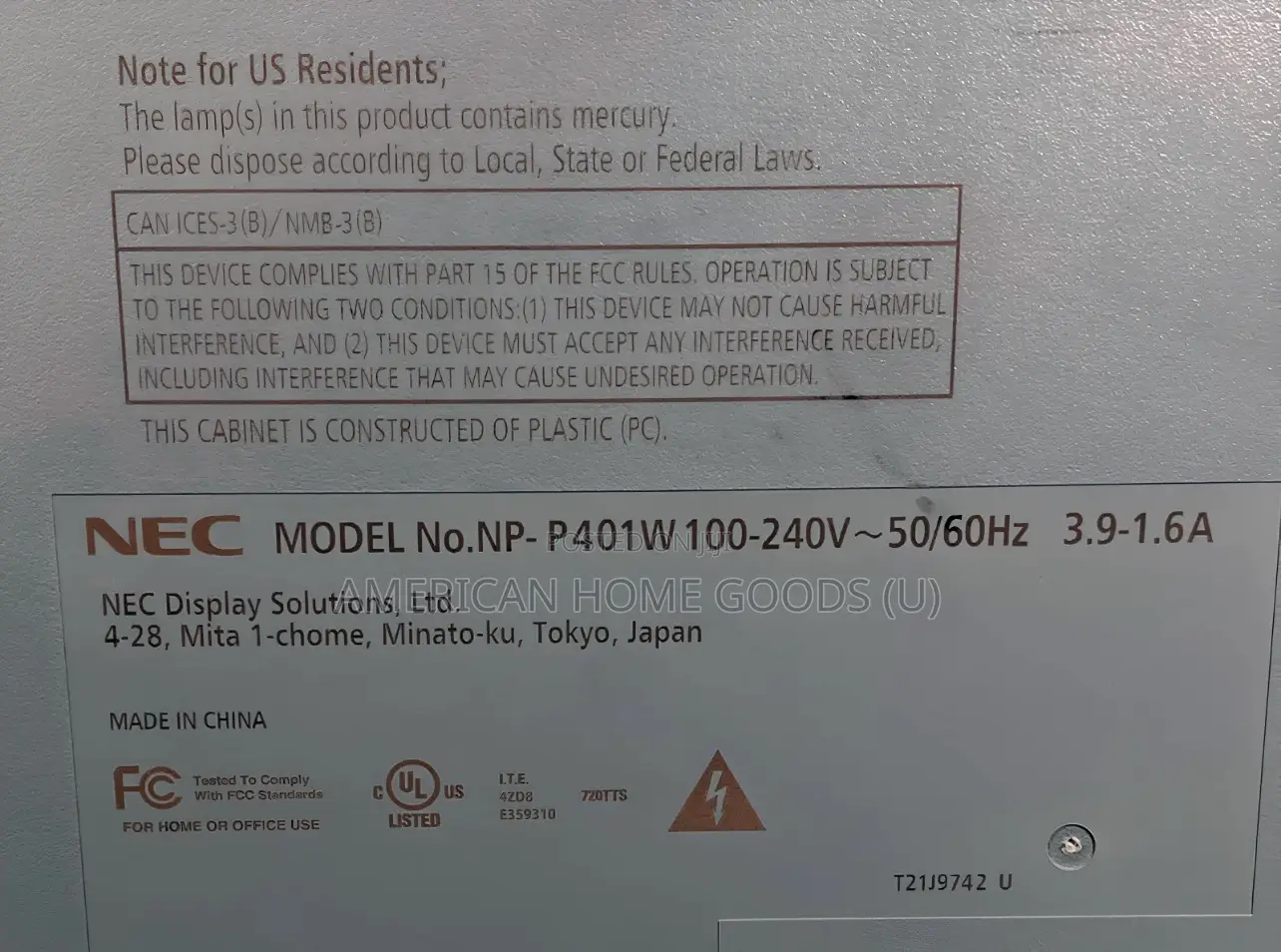 Nec 3lcd Projector 4000 Ansi Prof Wxga Acepts 4k Signal Hdmi