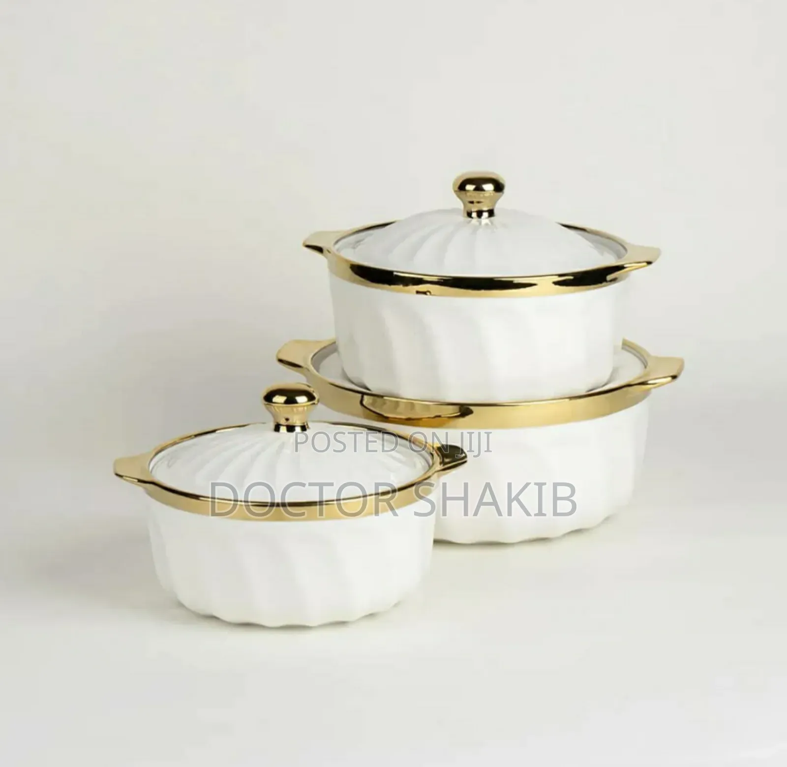 High-Quality 3pcs Ceramic Serving Dishes With Gold Rim