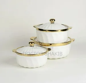 High-Quality 3pcs Ceramic Serving Dishes With Gold Rim