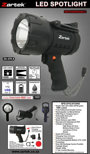 Zartek Rechargeable Rain Proof | Powerbank Led Spotlight