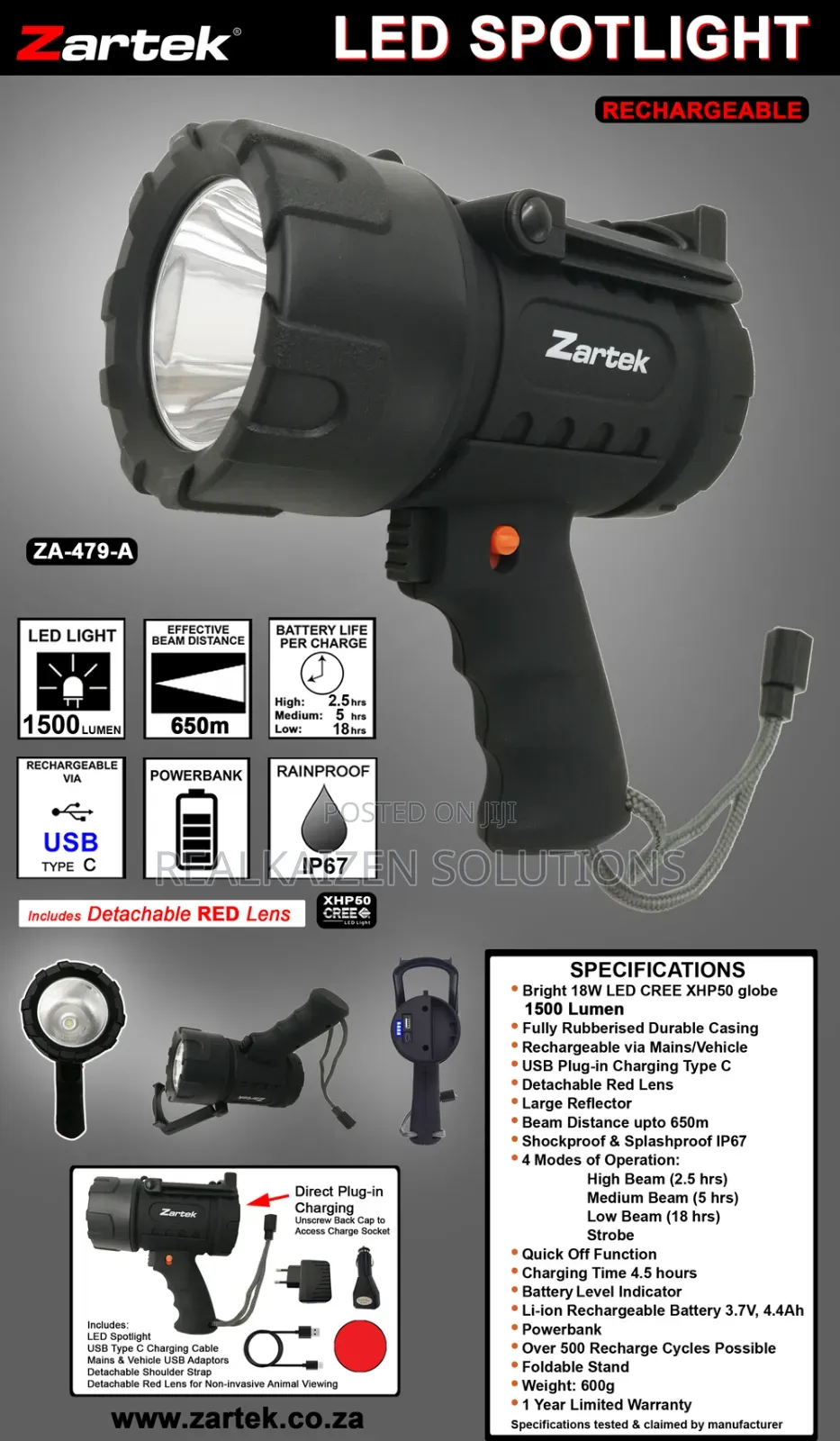 Zartek Rechargeable Rain Proof | Powerbank Led Spotlight