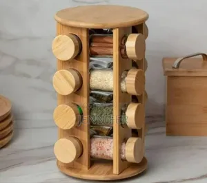 Heavy Duty Bamboo Countertop 16jar Spice Rack Rotating