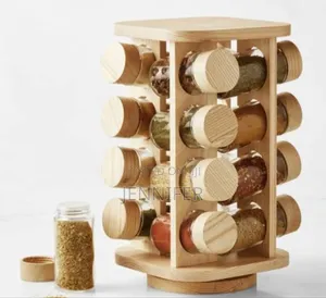 Heavy Duty Bamboo Countertop 16jar Spice Rack Rotating
